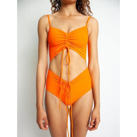 Christopher Esber Ruched Disconnect Swimsuit Tangerine Orange